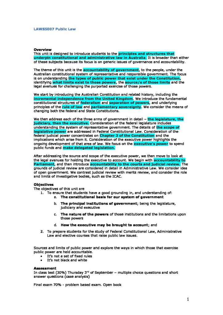 Public Law (LAWS5007) Detailed notes