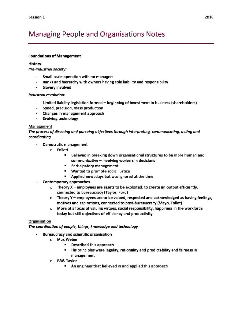 Managing People and Organisations (21129) comprehensive summary