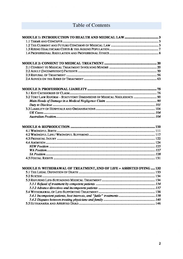 Medical Law (LAWS3452) course summary notes