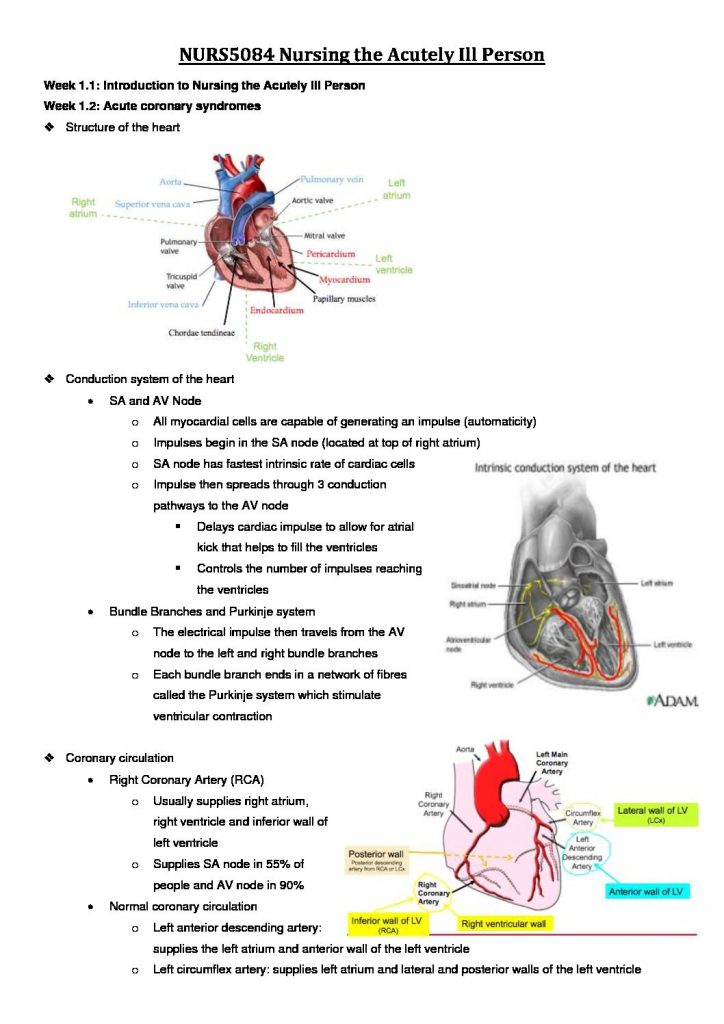 Nursing the Acutely ill Person (NURS5084) course summary