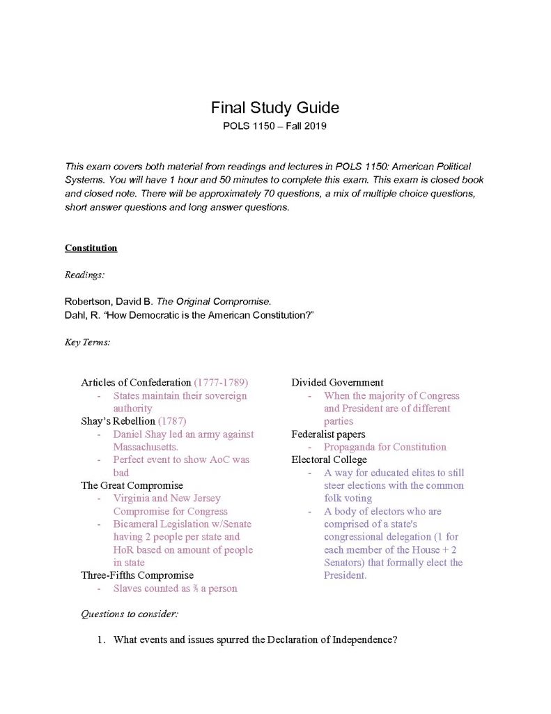 POLS 1150 – American Political Systems final study guide