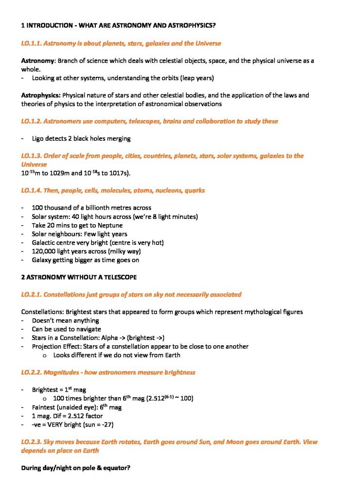 Planets, Stars and Galaxies (ASTRO 100G) complete exam notes