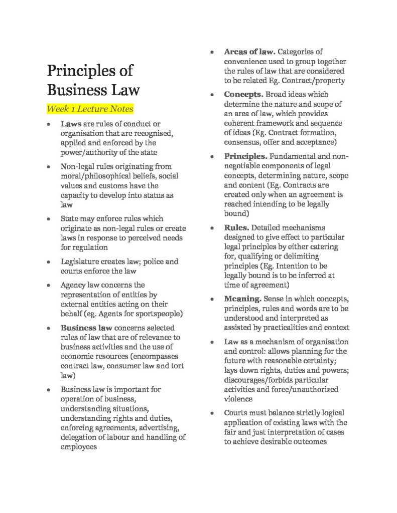 Principles of Business Law (BLAW10001) Lecture Notes