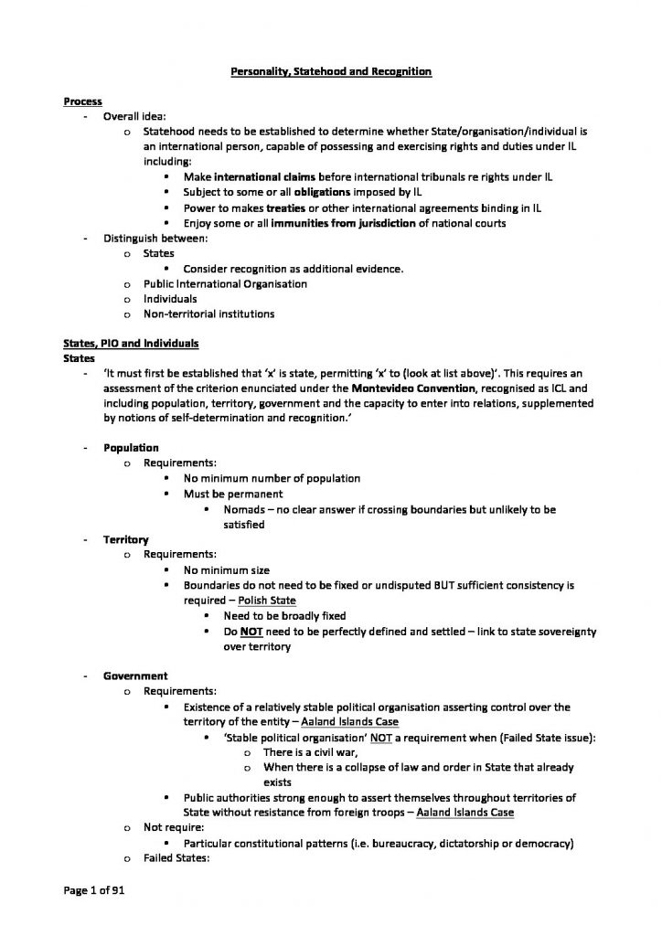 Public International Law (LAWS5005 & LAWS1023): problem questions answer guide
