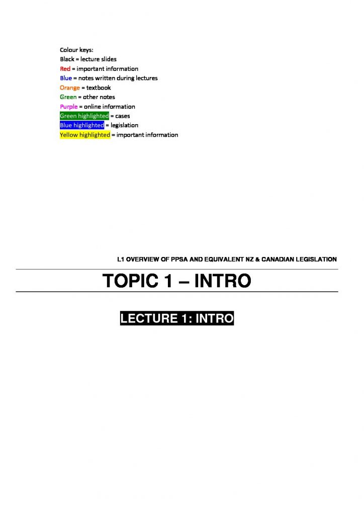 Secured Transactions in Commercial Law (LAWS3484 & LAWS5184) notes