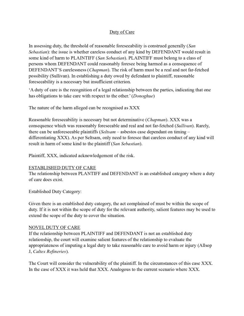 Torts (LAWS50025) H1 Summary Notes