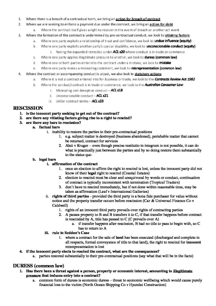 Torts and Contracts 2 (LAWS1017) Scaffolds – Detailed with cases