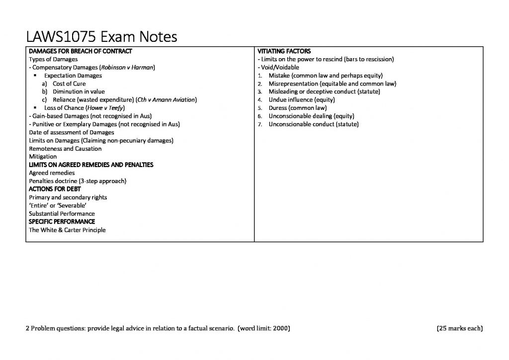UNSW LAWS1075 – Contracts exam notes