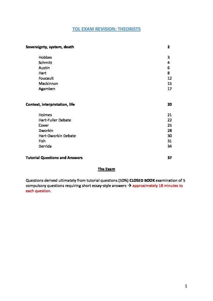 5195LAW: Theories of Law – Theorist summaries and Tutorial Q&A