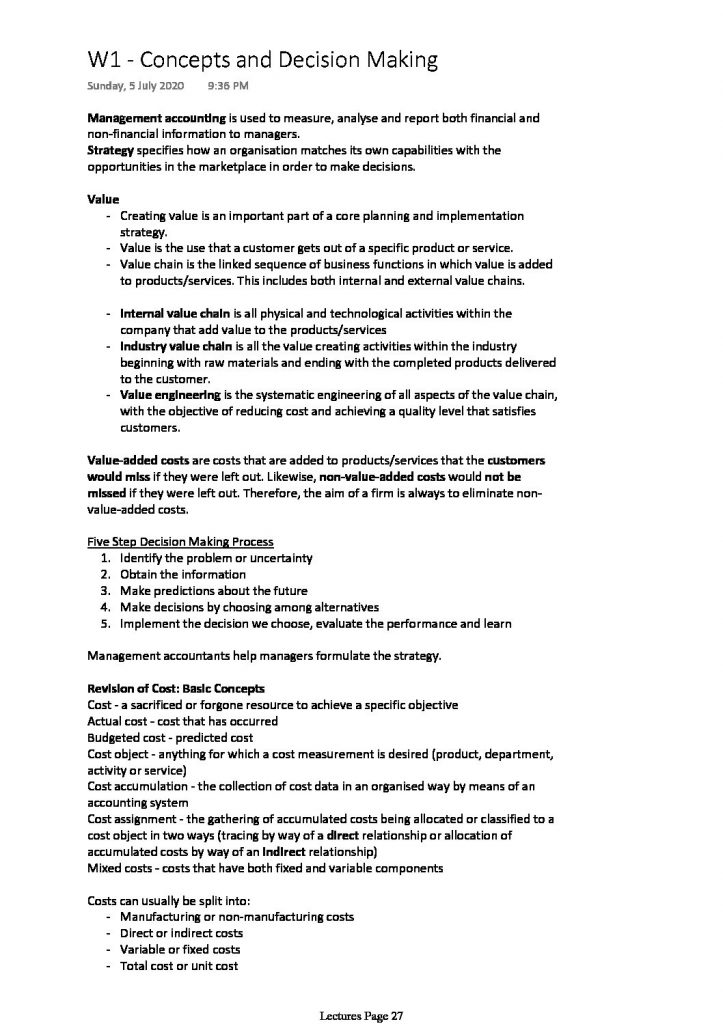 ACCT222: Cost and Management Accounting full notes