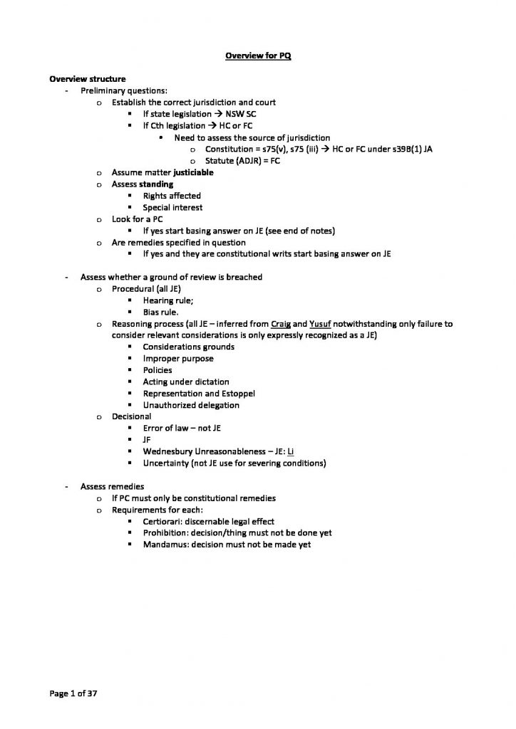 Administrative Law (LAWS5010 & LAWS2010): problem questions answer guide