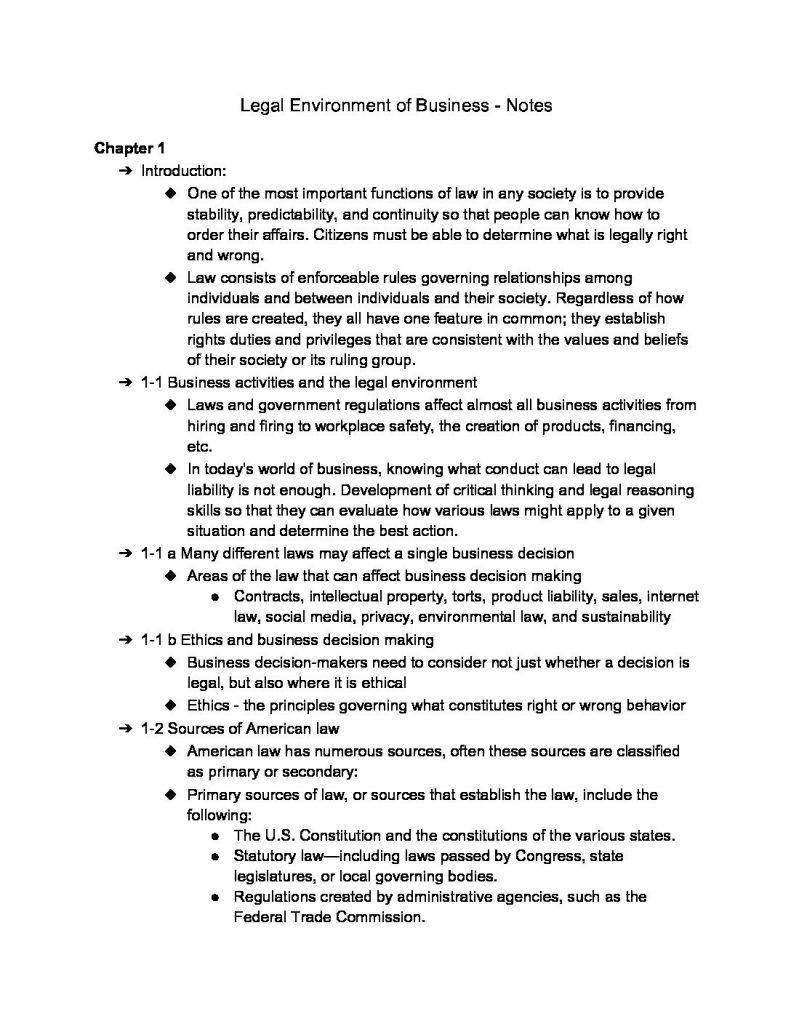 BAFN 231: Legal Environment of Business midterm lecture notes