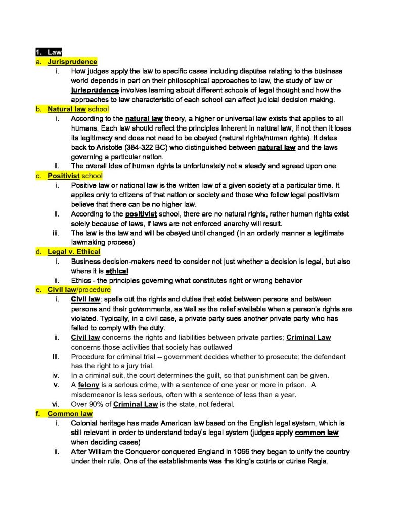 BAFN 231: Legal Environment of Business midterm exam study guide