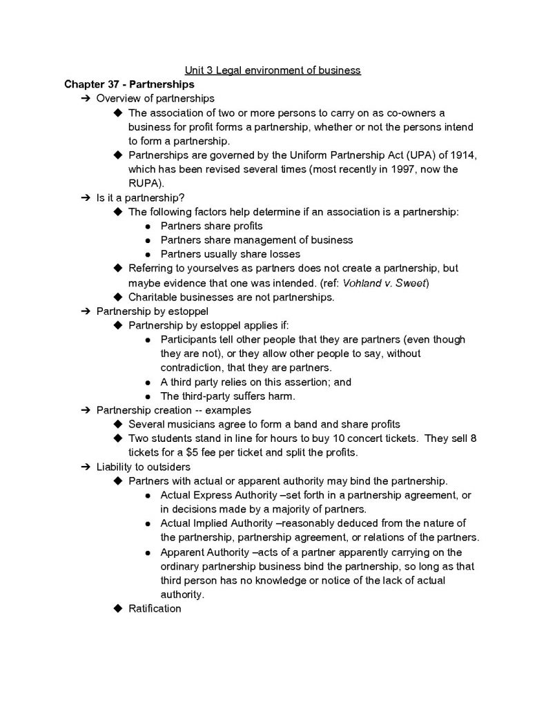 BAFN 231: Legal Environment of Business unit 3 lecture notes