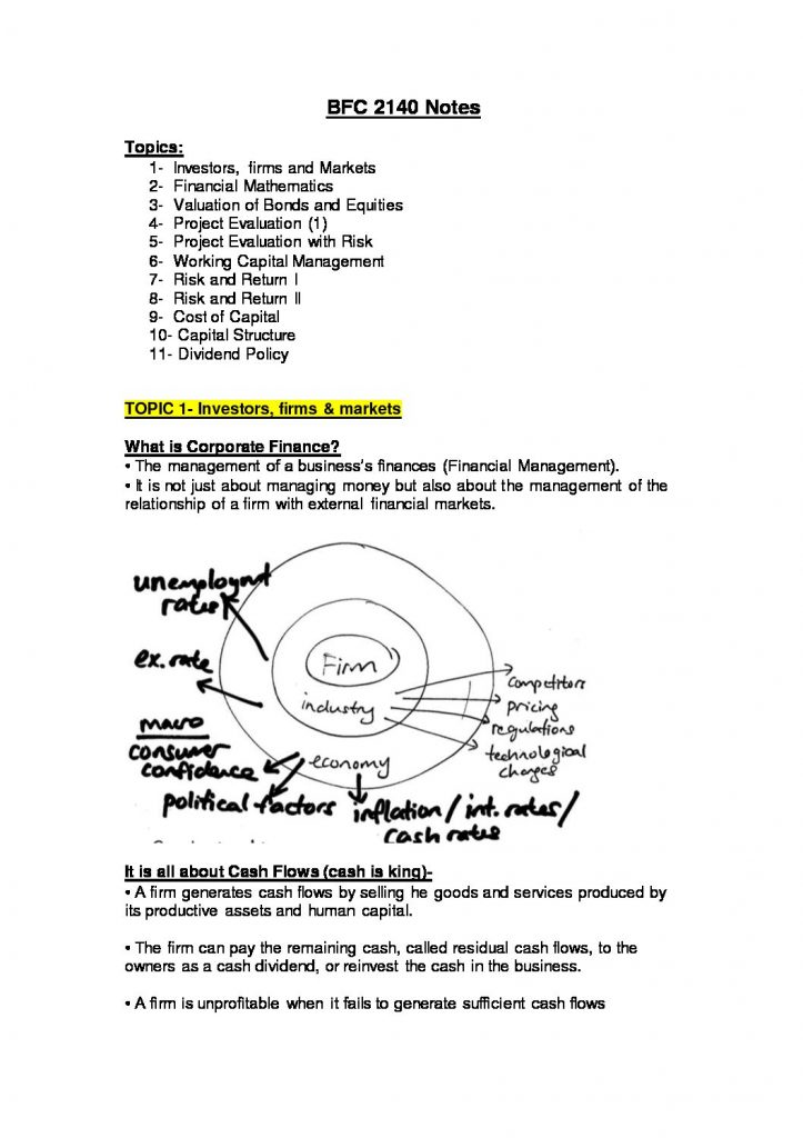 BFC2140: Corporate Finance 1 exam notes