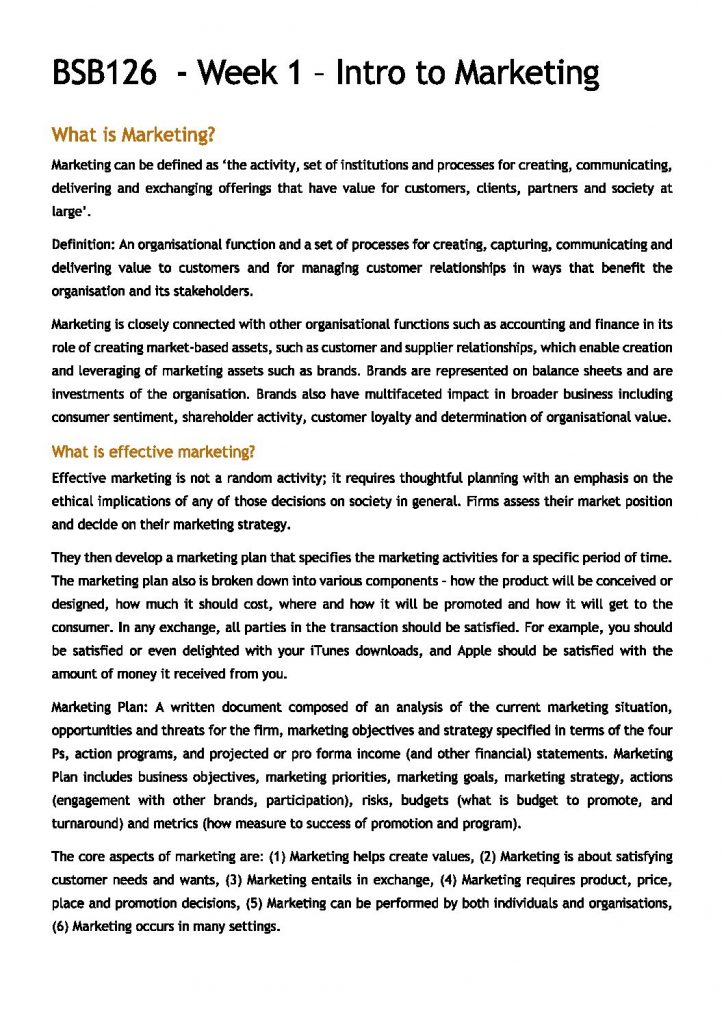 BSB126: Marketing mid semester exam notes
