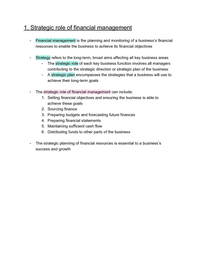 Business Studies – Finance (HSC Year 12) complete notes