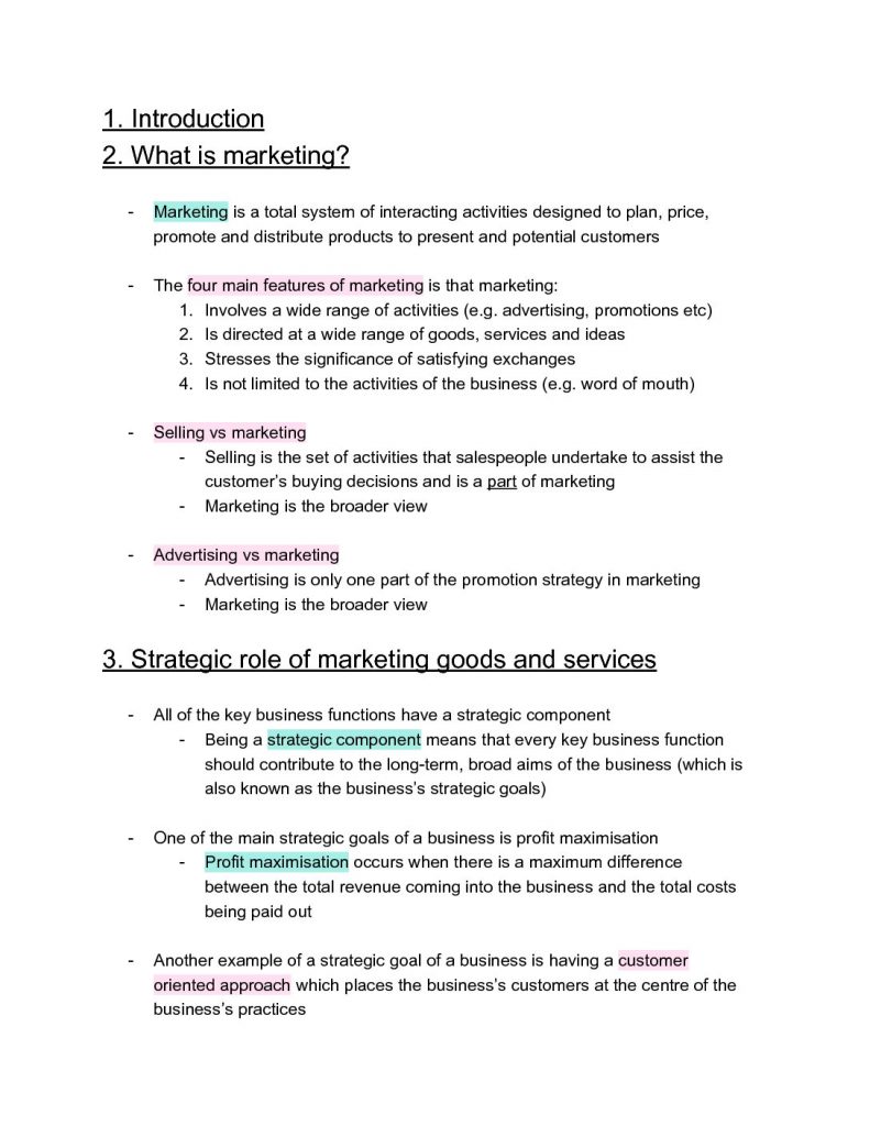 Business Studies – Marketing (HSC Year 12) complete notes