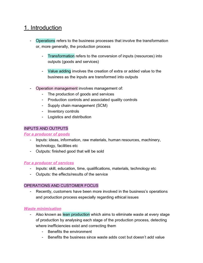 Business Studies – Operations (HSC Year 12) complete notes