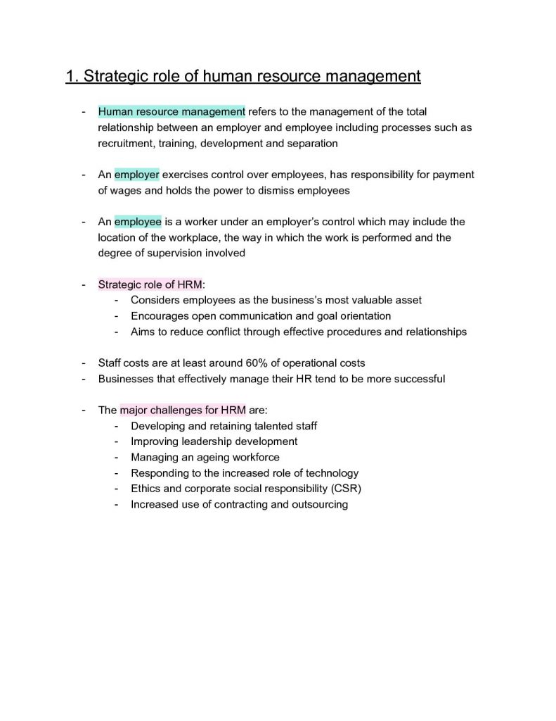 Business Studies – Human Resources (HSC Year 12) complete notes