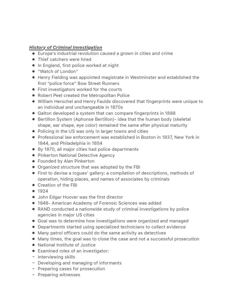 CJUS 4360 – Criminal Investigation full year notes