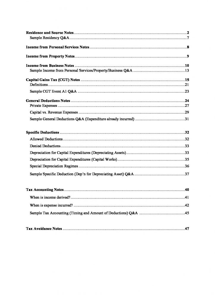 CLAW3201: Australian Taxation System notes + Practice questions