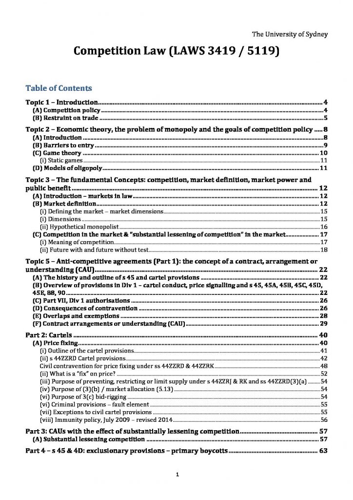 Competition Law (LAWS5119 & LAWS3419) notes with Problem Solving Structures