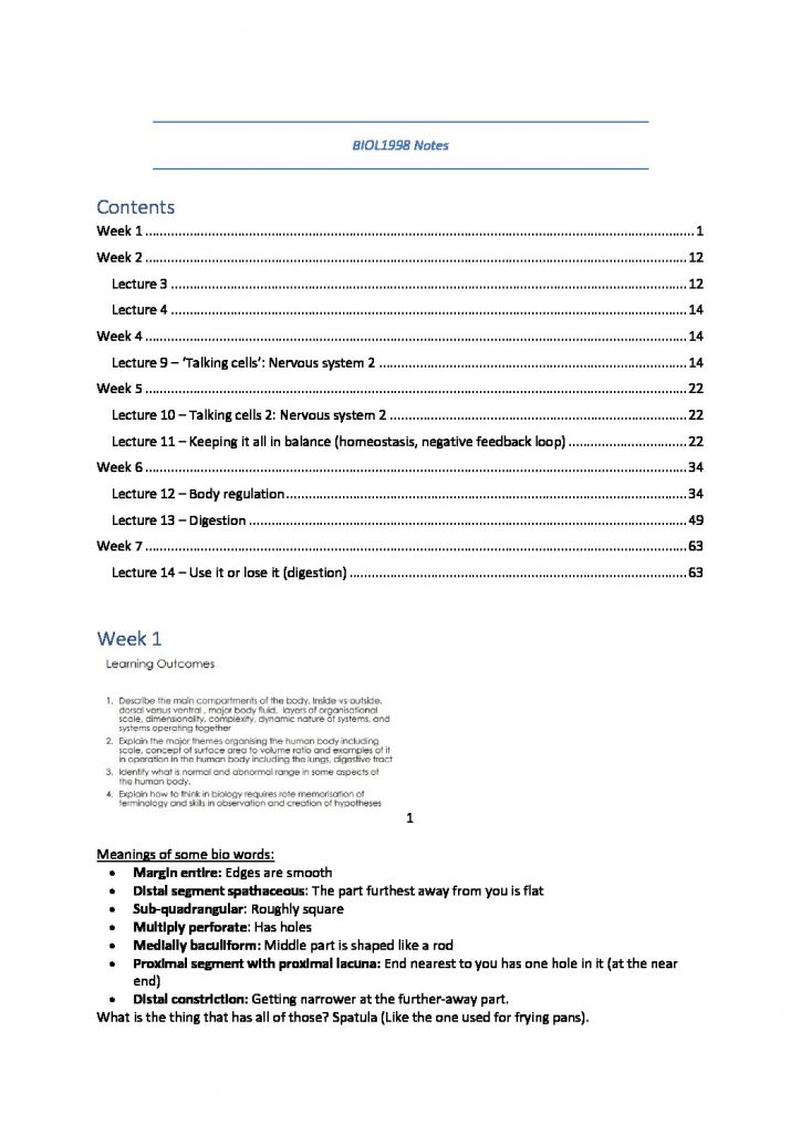 Complete Human Biology (BIOL1998 & BIOL1908) notes