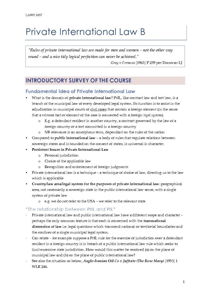 Complete Private International Law B (LAWS5157) notes