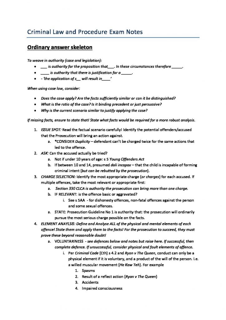 Criminal Law and Procedure (LAW 2503) exam notes