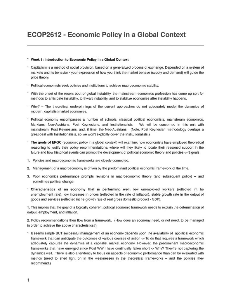 ECOP2612: Economic Policy in Global Context notes