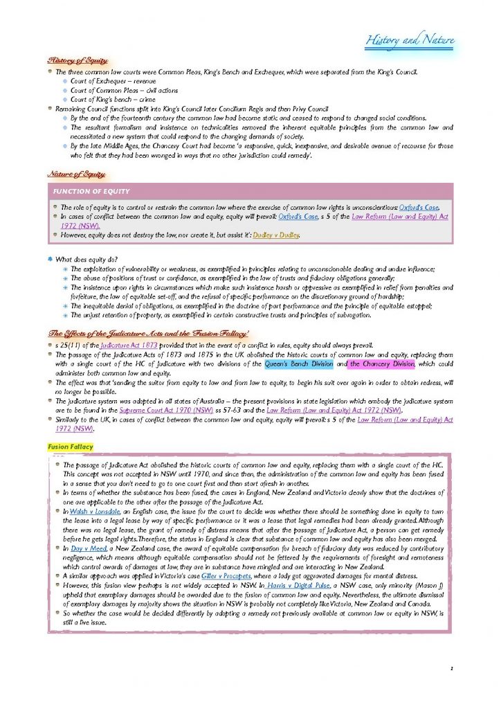 Equity (LAWS5015 & LAWS2015) exam notes
