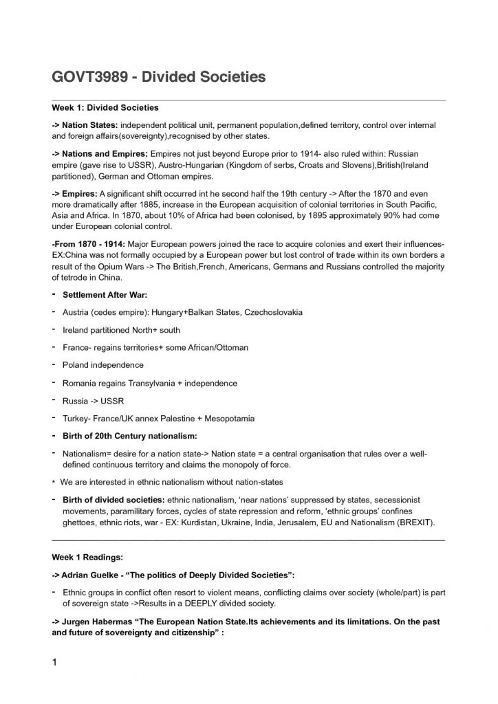 GOVT3989: Divided Societies notes
