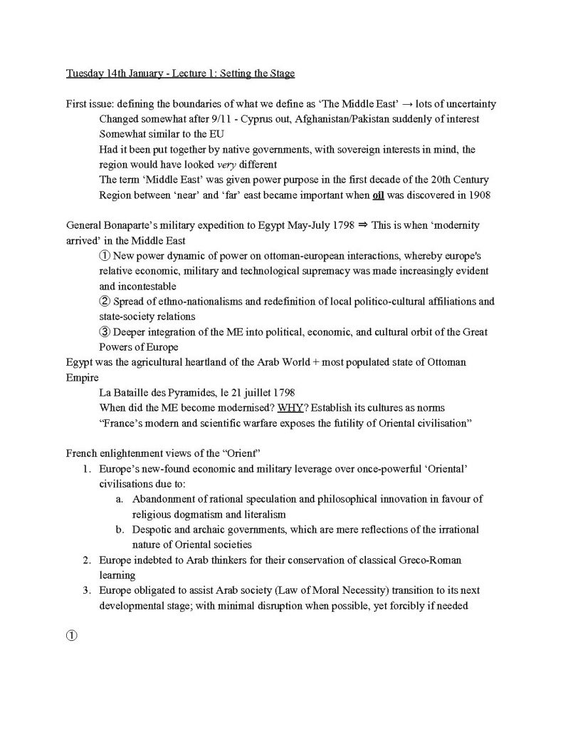 HIST 161: Middle East II comprehensive notes