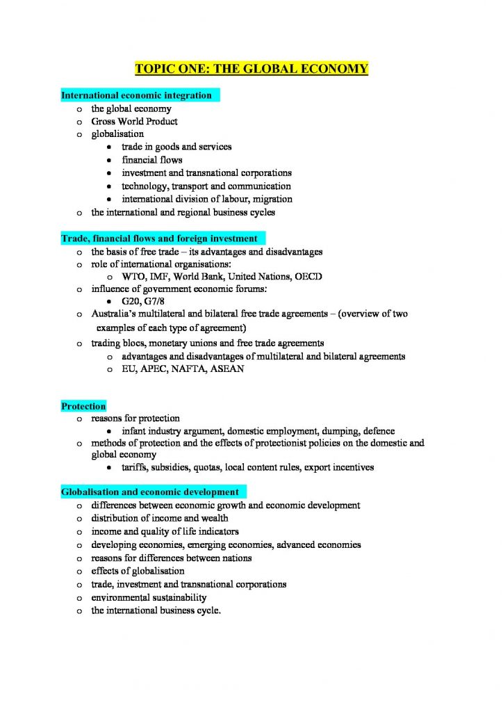 HSC Stage 6 Economics complete course notes with essay structure