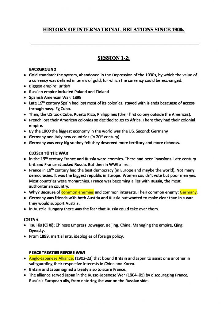 History of International Relations since 1900s notes