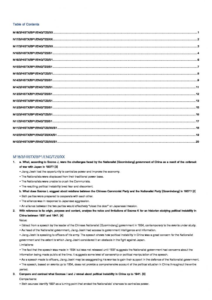 IB History Paper 1 exam questions and answers