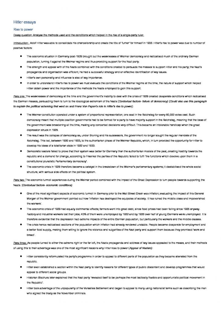 IB History Paper 2 essay templates and notes