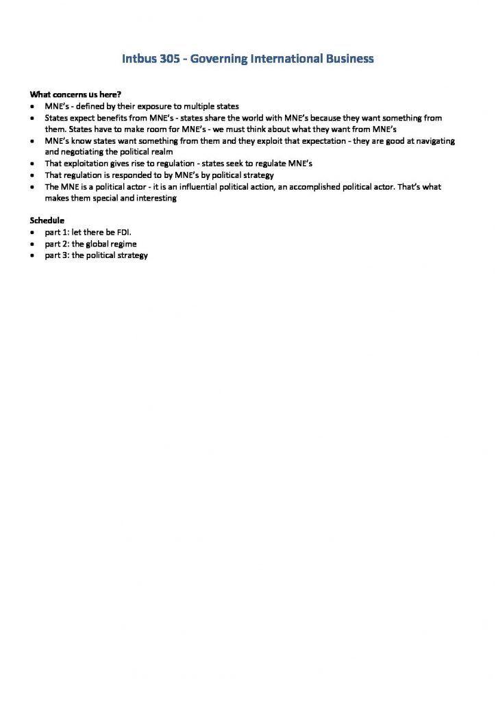 INTBUS 305: Governing International Business notes