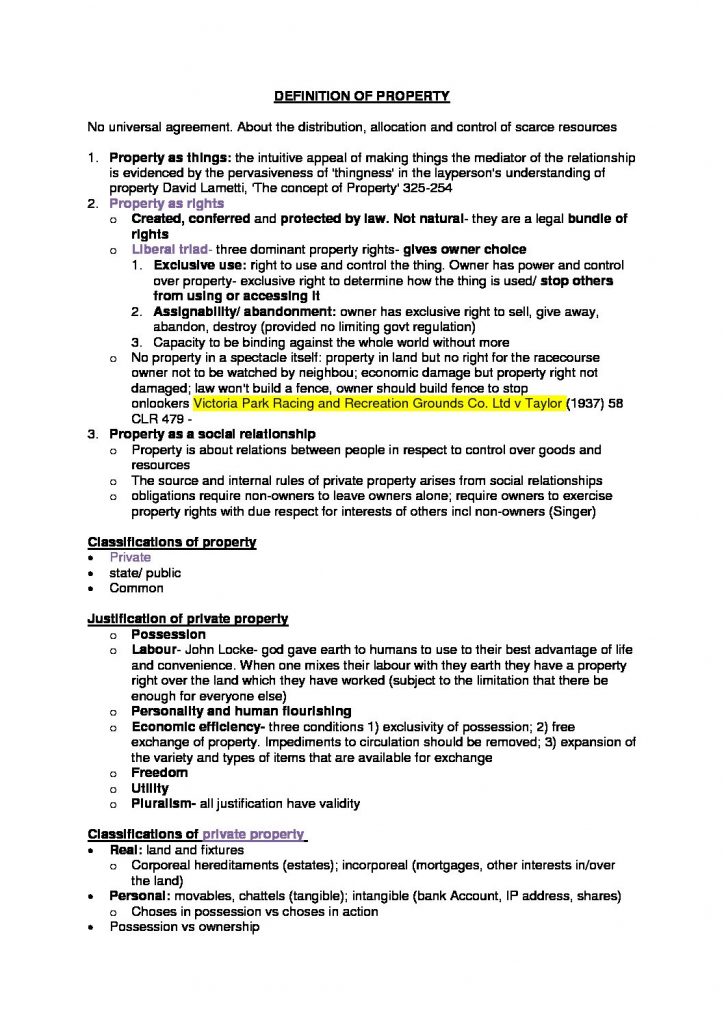 LAW 1506: Property Law summary notes