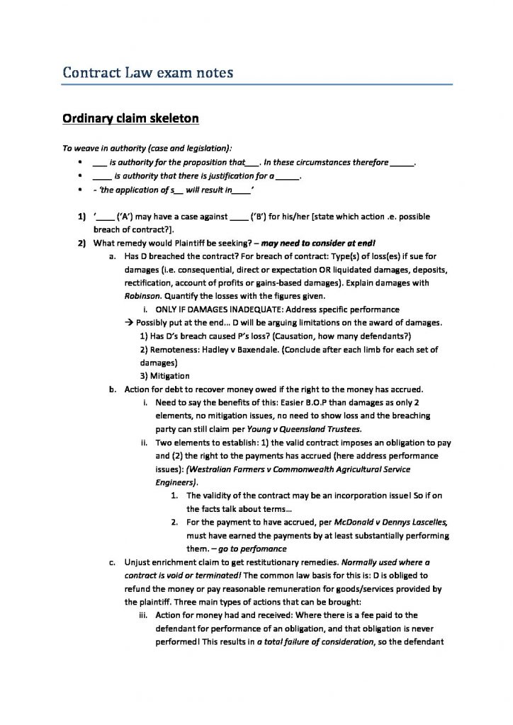 LAW 1510: Contract Law exam notes