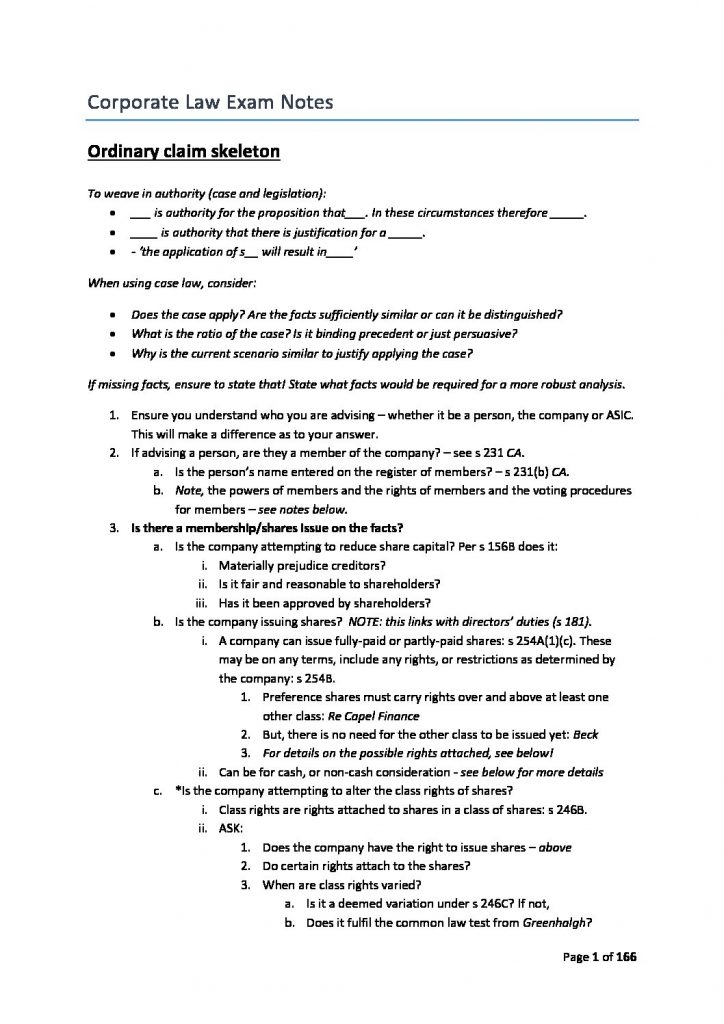 LAW 2505: Comprehensive Corporate Law notes