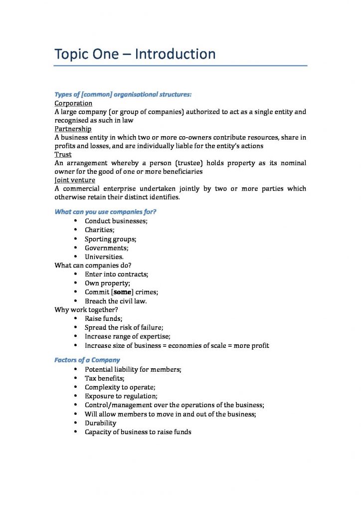 LAW3112 – Corporations Law detailed exam notes