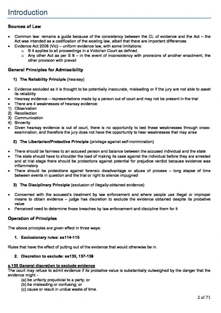 LAW4323: Evidence exam summary notes with answer template