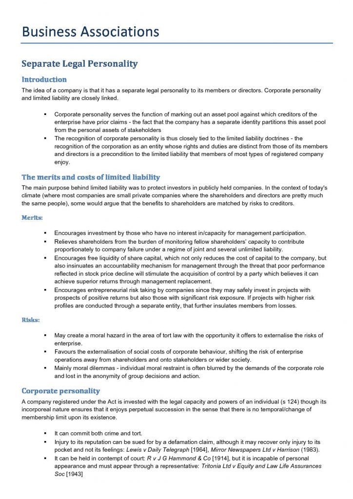 LAWS1091: Business Associations comprehensive notes