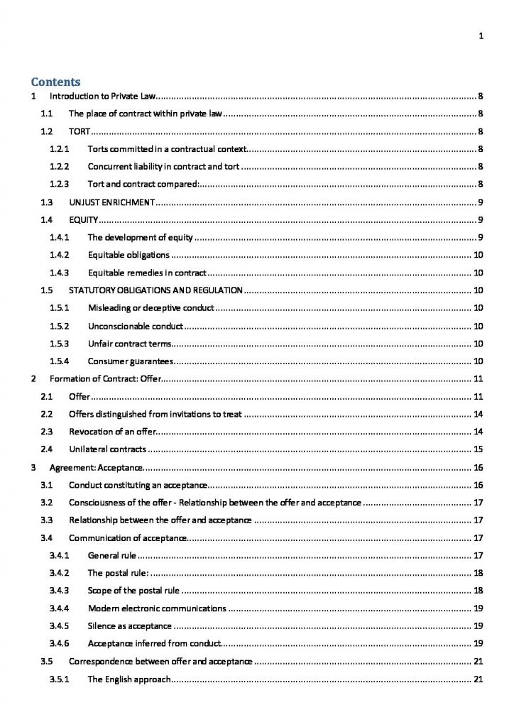 LAWS1150 & JURD7150: Principles of Private Law exam notes