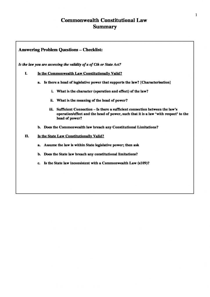 LAWS2202 & LAWS6202: Commonwealth Constitutional Law summary
