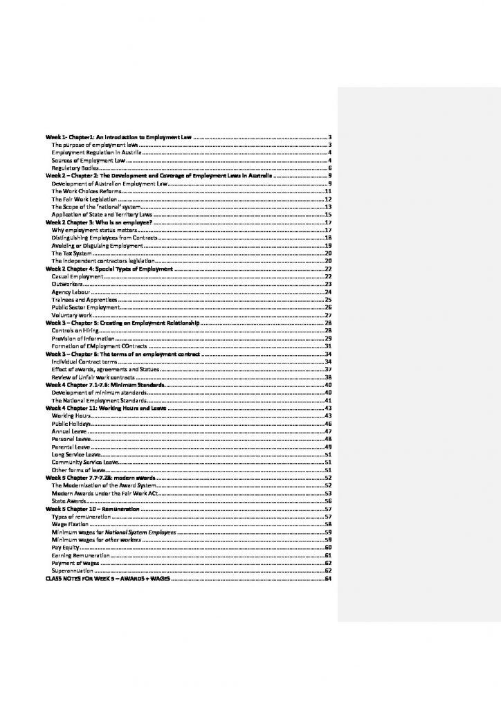 LAWS3028 & JURD7328: Employment Law complete course notes