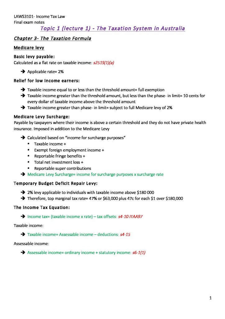 LAWS3101: Income Tax Law final exam notes