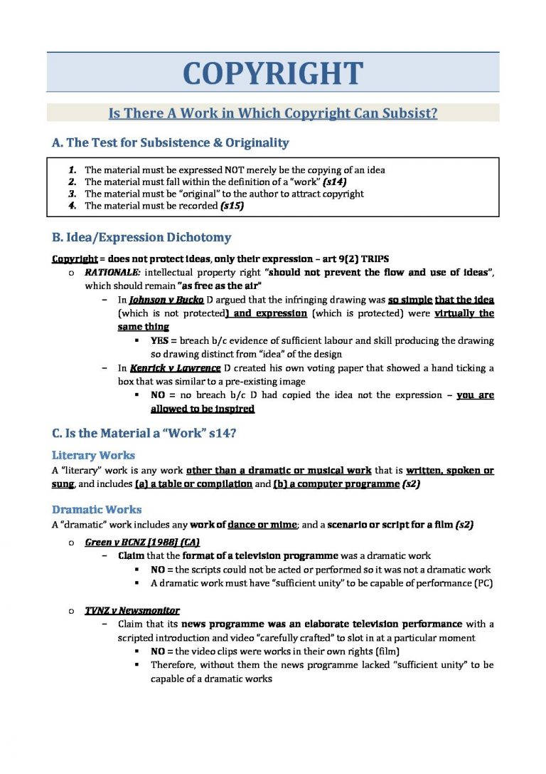 LAWS330 Intellectual Property Law exam notes StudyLast